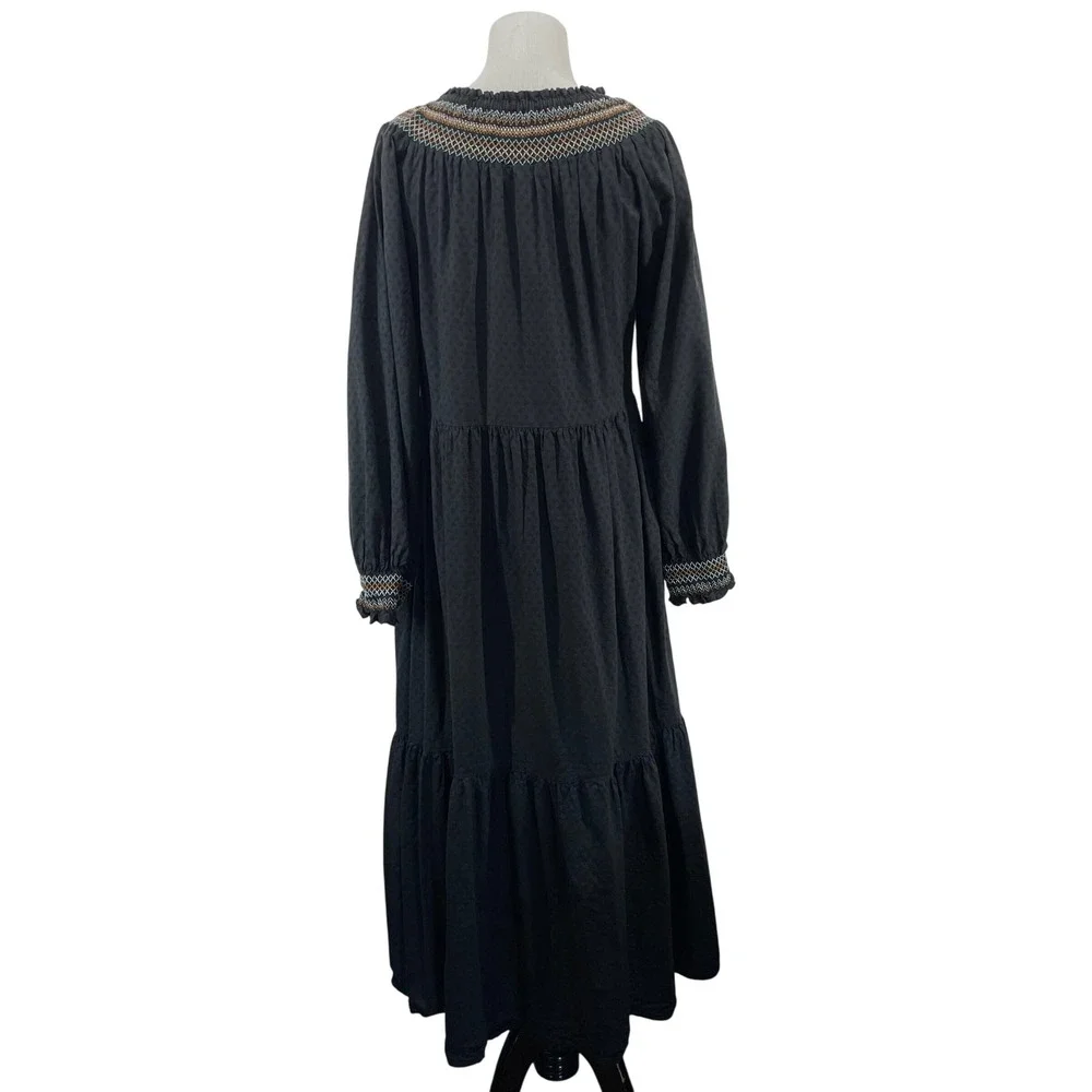 Universal Thread Size S Maxi Dress Black Smocked Embroidered Tiered Boho Peasant